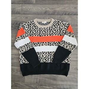 Women's 1X2X Leopard Color Block Crew Neck Pullover Sweater Fall Cozycore Comfy‎